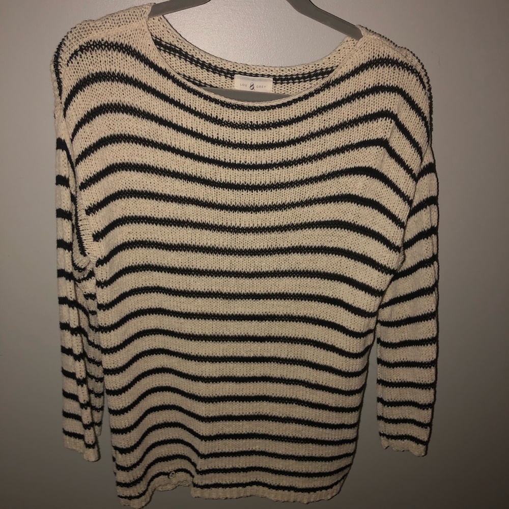 Navy blue and creamy white sweater